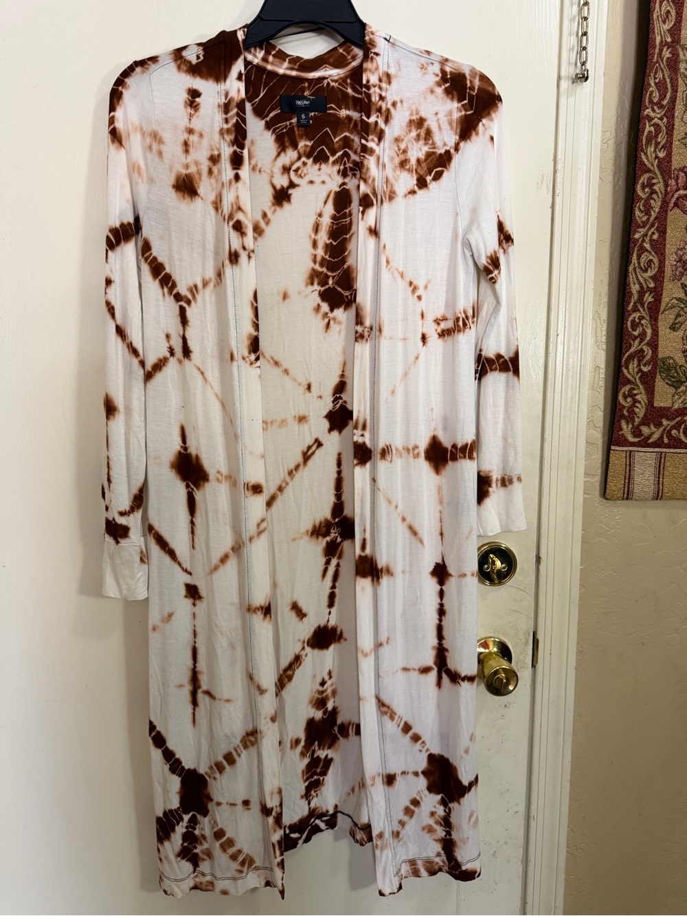 Mossimo Supply Co. White and Brown Tie-Dye Long Cardigan
